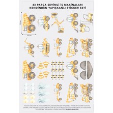 Çocuk Odası 43 Parça Iş Makinaları Sticker Seti, Kreş Anaokulu Duvar Çıkartmaları, Duvar Sticker
