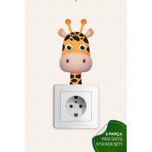 Priz Üstü 6lı Sevimli Hayvanlar Sticker Seti, Çocuk Odası Kreş Anaokulu Duvar Çıkartmaları