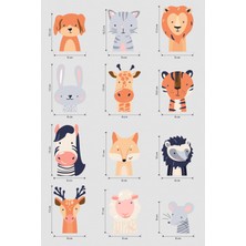 Priz Üstü 12LI Sevimli Safari Hayvanları Sticker Seti, Çocuk Bebek Odası Duvar Stickeri