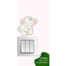 Priz Üstü 6lı Sevimli ve Eğlenceli Filler Sticker Seti, Bebek Odası Kreş Anaokulu Duvar Stickeri