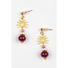 Otantik Doğal Taşlı Pirinç Küpe