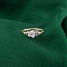 GIBYJEWEL Oval ve Yuvarlak Çoklu Taşlı  Pırlanta Modeli 925 Ayar Minimal Rose Gümüş Yüzük