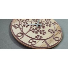 El Yapımı Ahşap Duvar Saati – Çiçek Desenli | 36  cm  | Sessiz Mekanizma