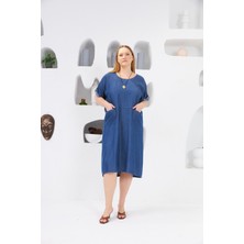 Cepli Büyük Beden Tnsel Günlük Elbise Mavi