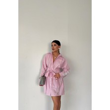 Pembe Çizgili Poplin Gömlek Elbise