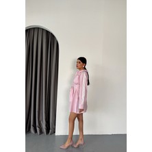 Pembe Çizgili Poplin Gömlek Elbise