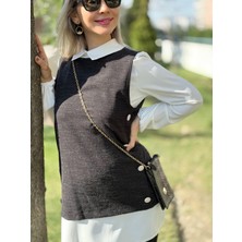 Yanları Düğmeli Yelek, Tunik ve Pantolon Üçlü Takım