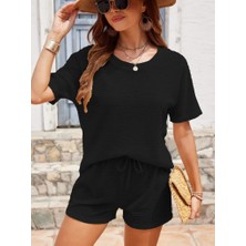 AYDOGANTICARET44 Kadın Kısa Kollu Bisiklet Yaka Alt ve Üst Waffle Ikili Takım