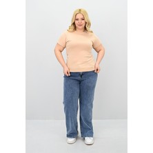 Moda Xlarge Kadın Büyük Beden Kısa Kollu Bisiklet Yaka Basic T-Shirt 1965-25