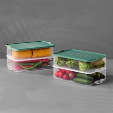 Mcreative 2'li Klipsli 3.2'litre Buzdolabı Düzenleyici Difriz Mikrodalga Uyumlu G-463 Saklama Kabı Sage 2 x 1600 ml