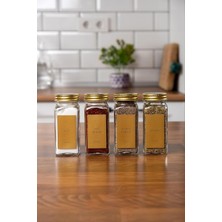 Mcreative Cam Baharatlık Seti Gold Kapaklı Etiketli Baharatlık Takımı