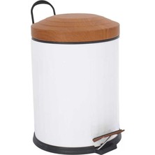 Mcreative - 16 Lt Ahşap Desen Vintage Serisi Amortisörlü Çöp Kovası - Kutusu, Banyo, Mutfak, Tuvalet, Balkon (Beyaz, 5 Litre)