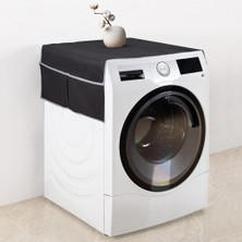 Design Çamaşır Makinesi Koruyucu Örtü 4 Cepli Banyo Düzenleyici Organizer Su Geçirmez Örtü (Siyah)