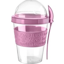 Mcreative Kaşıklı Yoğurt Kabı, Hazırla Çık Yoğurt Kabı, Granola Müsli Kabı 600 ml (Pembe)