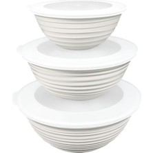 Mcreative Home 3'lü Yuvarlak Kapaklı Plastik Saklama Kabı Seti - 3l, 2l, 1l - Mikrodalga ve Buzdolabı Uyumlu - Çok Amaçlı Gıda Saklama Kabı, Sızdırmaz ve Sağlam Tasarım (Beyaz)