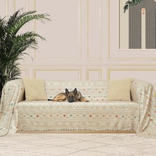 Concept Softmicro Boho Etnik Desenli Mikrofiber Koltuk Örtüsü ve Şalı, Kaymaz Bej 180X220 cm