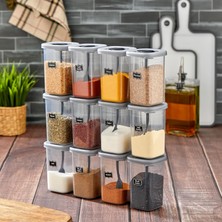 Mcreative 12LI 450 ml Kilitlenebilir Kapaklı Kendinden Kaşıklı Baharatlık Seti 450 ml - 55 Adet Etiket Hediyeli