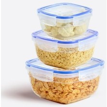 Mcreative 3 Parça Kare Saklama Kabı Seti - Silikon Contalı, Hava Geçirmez, 500 Ml, 900 Ml, 1500 Ml, Modüler ve Istiflenebilir Tasarım, Gıdalar Için Uzun Süre Tazelik