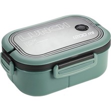 Mcreative 1200 ml 2 Katlı 6 Bölmeli Bpa'sız Pp Plastik Sefer Tası ve Beslenme Çantası - Hava Kilitli Bento Lunch Box, Çatal ve Kaşık Dahil (Yeşil)