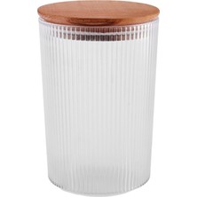 Mcreative Desenli Cam Saklama Kabı - Hava Geçirmez Ahşap Kapaklı, Lüks Mutfak ve Restoran Kullanımı Için (350 Ml)