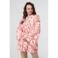Naomi Turuncu Çiçek Desen Kimono