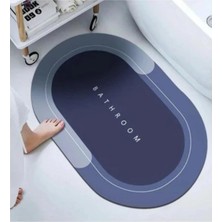 Banyo Paspası Süper Su Emici Kaymaz Tabanlı Paspas Oval Diatomit Paspas Nappa Paspas Oval(60 * 40) (Mavi)
