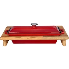 Mcreative Döküm Ekmek Kabı ve Ahşap Standı, 11X29 cm, Kırmızı