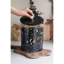 Mcreative Desenli Erzak Saklama Kabı - Metal Saklama Kabı 17,5  cm x 18  cm (Terrazzo Black)