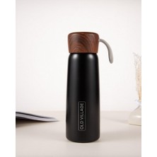 Mcreative Village Concept Paslanmaz Çelik 400 ml Ahşap Desen Kapaklı Vakum Seyahat Termosu, Su Şişesi (Siyah)