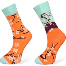 Me-Vo 2'Li  Japon Kiraz Çiçeği Motifli Esnek Nem Alabilen Pamuklu Spor Soket Çoraplar