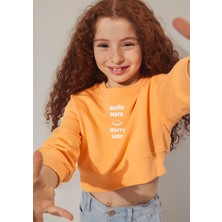 Mavi Turuncu Sunshine Baskılı Kız Çocuk Sweatshirt Standart Yaka Normal Kesim