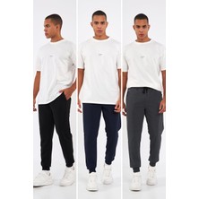  Siyah-Lacivert-Antrasit Erkek Paçası Lastikli 3'lü Eşofman Altı