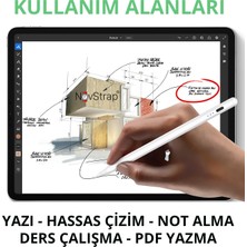 Novstrap Apple iPad Pro 12.9 Inç 2/3/4/5/6 Nesil ile Uyumlu Dokunmatik Tablet Kalemi DZ900 Gen3 Stylus Pencil Avuç Içi Reddi 2 Adet Yedek Uç