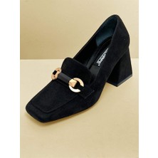 Lescarpe 0401 Siyah Gold Önü Tokalı Topuklu Kadın Ayakkabı