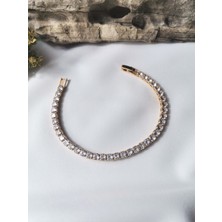 Luna Jewelry Kadın Gold Renk Kare Taşlı 316 L Çelik Su Yolu Bileklik