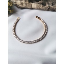 Luna Jewelry Kadın Gold Renk Kare Taşlı 316 L Çelik Su Yolu Bileklik