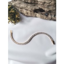 Luna Jewelry Kadın Gold Renk Kare Taşlı 316 L Çelik Su Yolu Bileklik