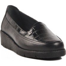 Siyah Hakiki Deri Kadın Casual Ayakkabı BB092 Z