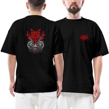 Dark Funeral Demon Head Ön Arka Baskılı Siyah Oversize Tişört