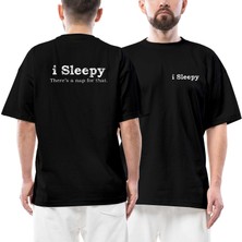 I Sleepy Ön Arka Baskılı Siyah Oversize Tişört