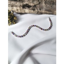 Luna Jewelry Kadın Renkli Yuvarlak Taşlı 316 L Çelik Su Yolu Bileklik