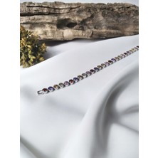 Luna Jewelry Kadın Renkli Yuvarlak Taşlı 316 L Çelik Su Yolu Bileklik
