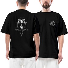 Baphomet Ön Arka Baskılı Siyah Oversize Tişört