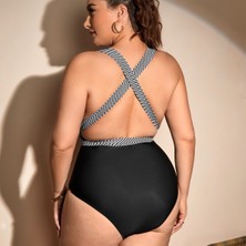 Weirsoin Tek Parça Mayo Siyah Çizgili Artı Boyutlu Mayo Bikini (Yurt Dışından)