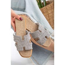 Slipcat Kadın Örgülü Desenli Hasırlı Terlik