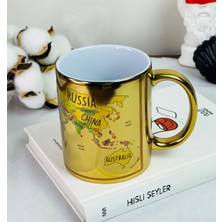 Giftmoda Dünya Haritası Tasarımlı Gold Kupa