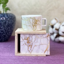 Giftmoda Altın Yaldızlı Beyaz Mermer Tasarımlı Kutulu Kupa