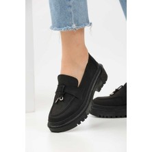 Loafer Kadın Süet Kırmızı Tokalı Günlük Ayakkabı