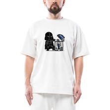 Darth Vader R2D2 Trashcan Oversize Beyaz Tişört