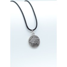 Göktürkçe Türk - Kurt Madalyon Gümüş Kaplama Deri İp Kolye